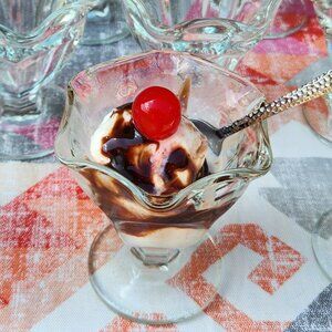 Vintage glass tulip ice cream sundae dishes, set of 11